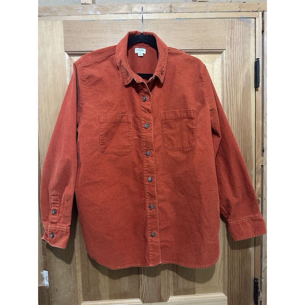 J. CREW Fcty Corduroy Burnt Orange Shirt Jacket Shaket Pockets Women's Large EUC